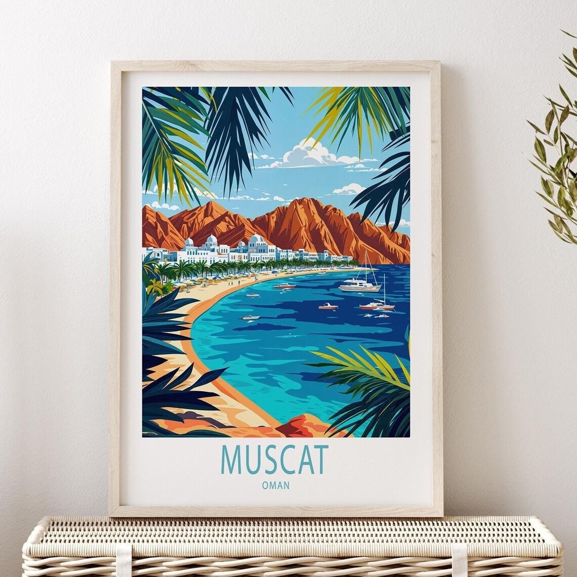 Muscat Oman Coastal Bay White Buildings Red Mountains City Poster - Image 2