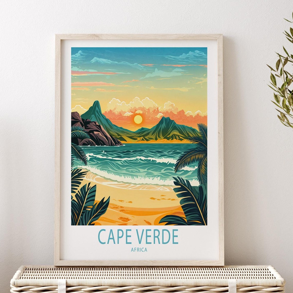 Cape Verde Africa Volcanic Mountain Bay Sunset Golden Beach Poster - Image 3