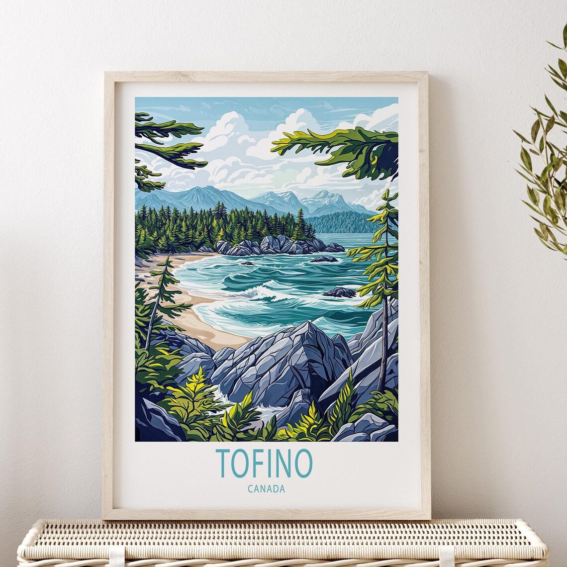 Tofino Canada Wild Rocky Cove Evergreen Forest Ocean Waves Poster