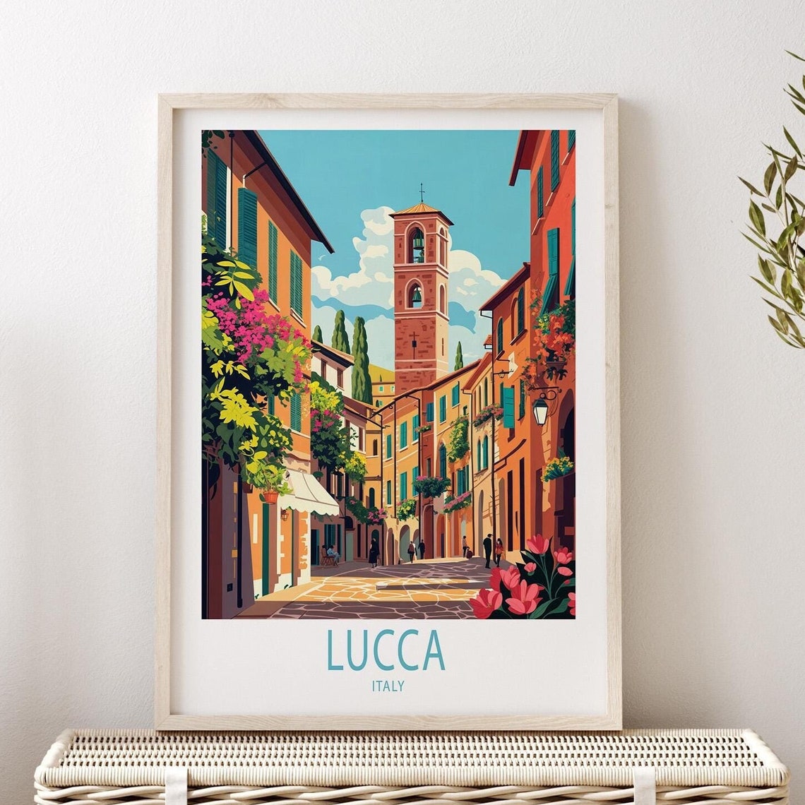Lucca Italy Tuscan Historic Old Town Bell Tower Street View Poster