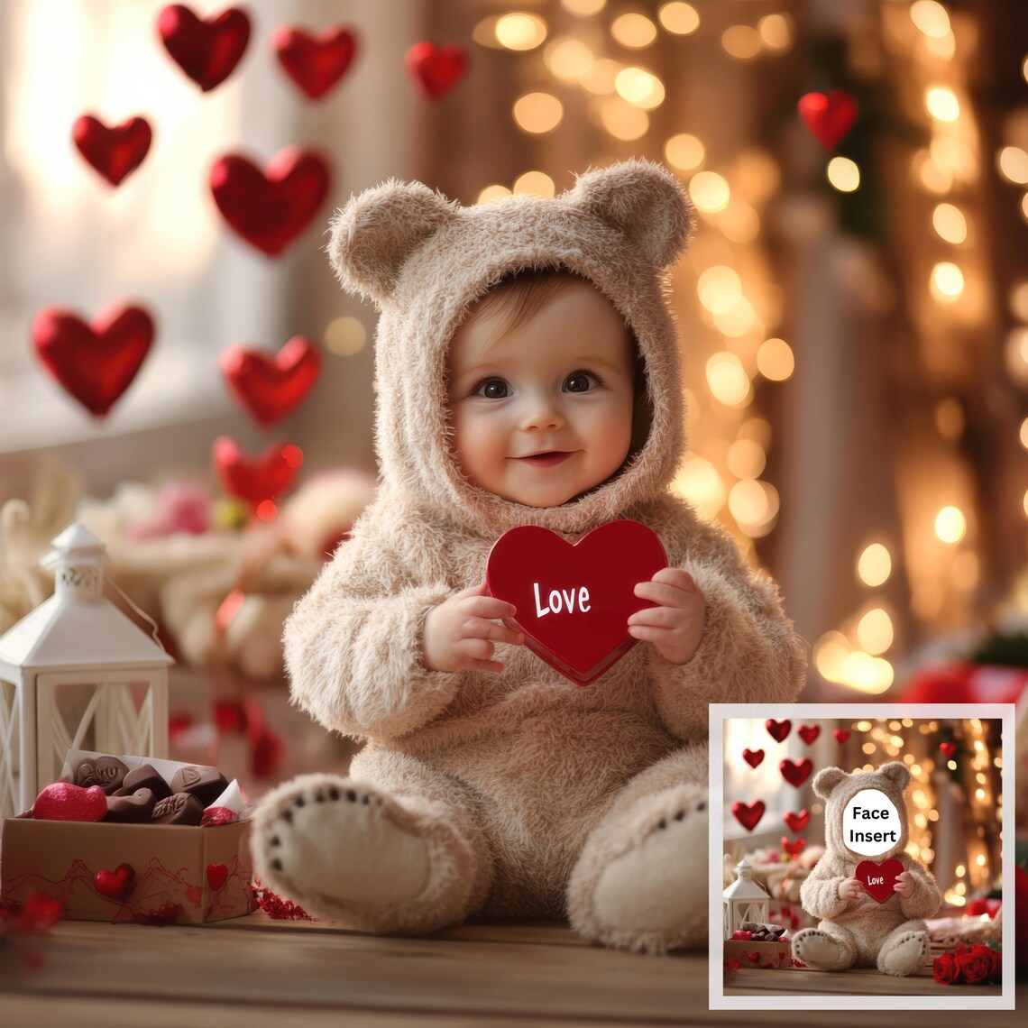 Valentines Day Teddy Bear Face Insert, Poster