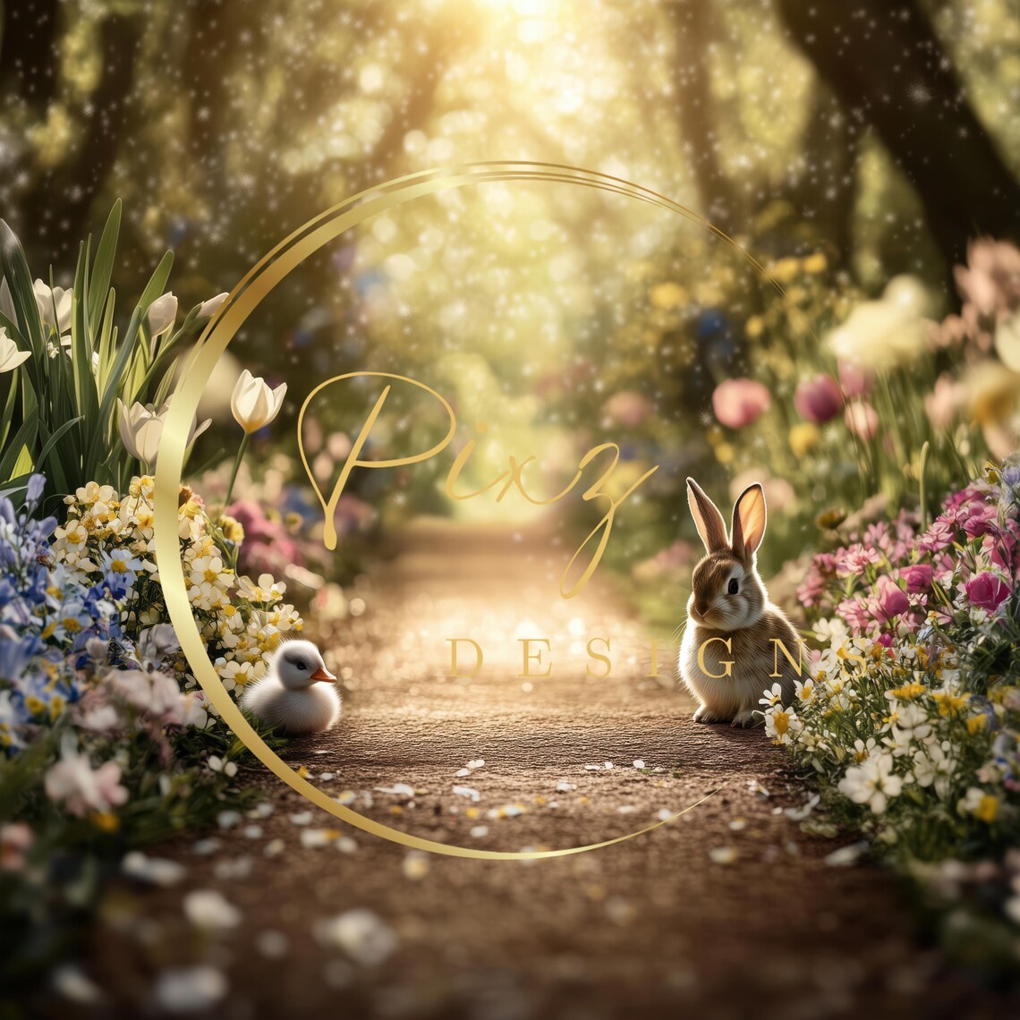 Easter Garden Background, Whimsical Spring Pathway - Image 2