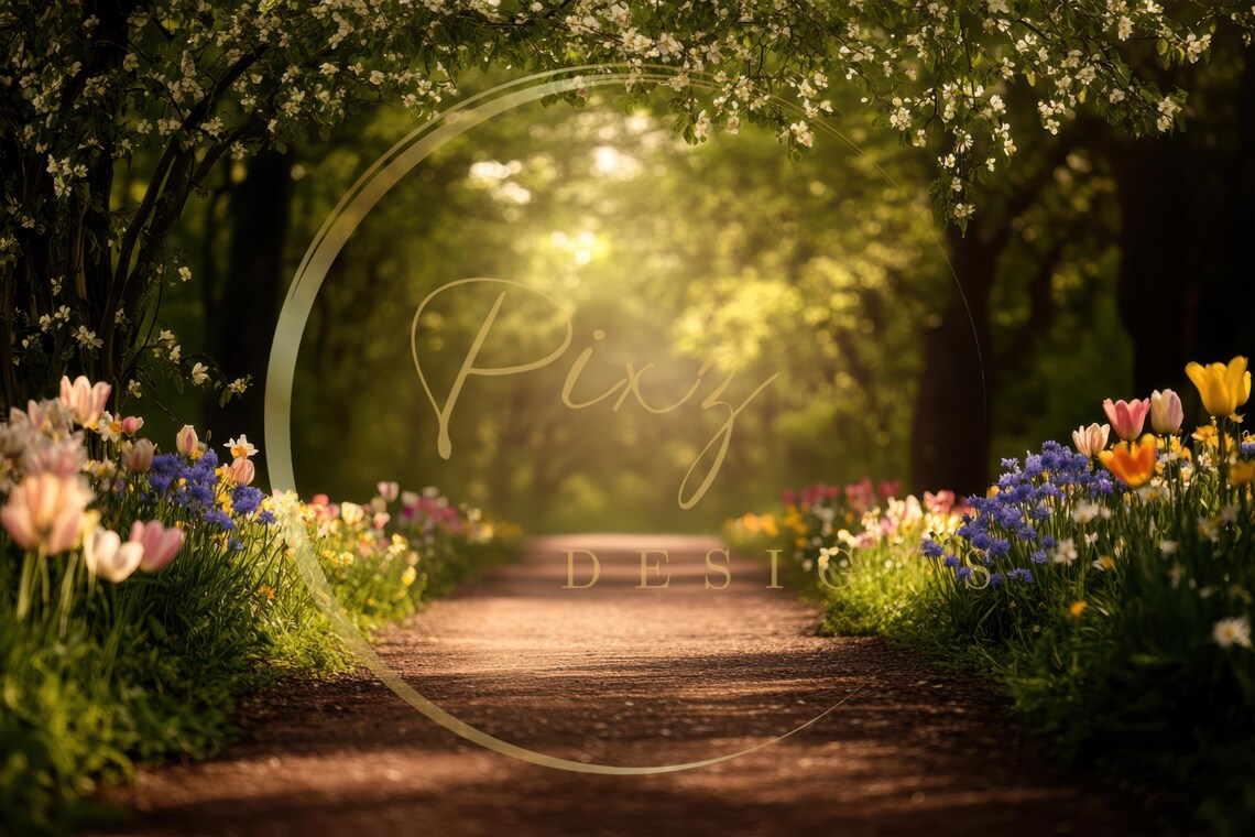 Spring Pathway Backdrop, Easter Garden Pathway Art Print