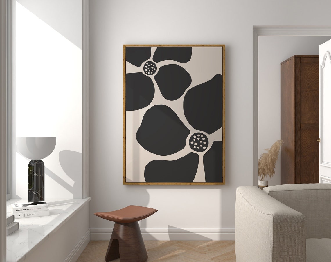 Black and Beige Abstract Floral Modern Botanical Minimalist Wall Art