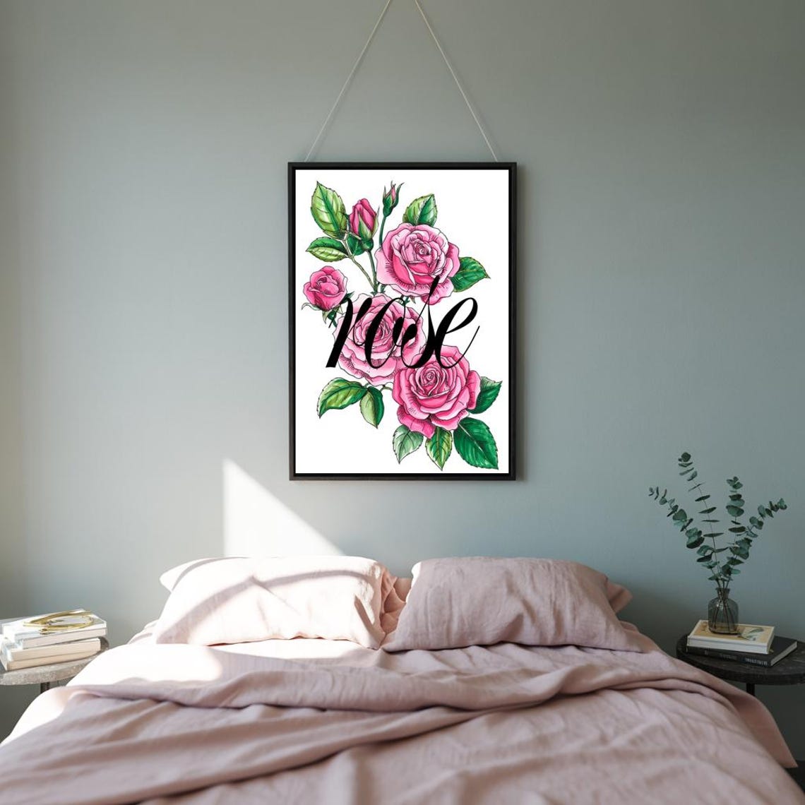 Pink Rose Botanical Script Typography Rose Lettering Wall Poster - Image 3