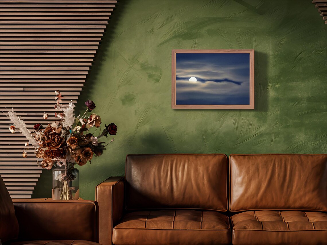 Full Moon Cloudy Night Sky Dark Moody Cinematic Landscape Art Poster - Image 2