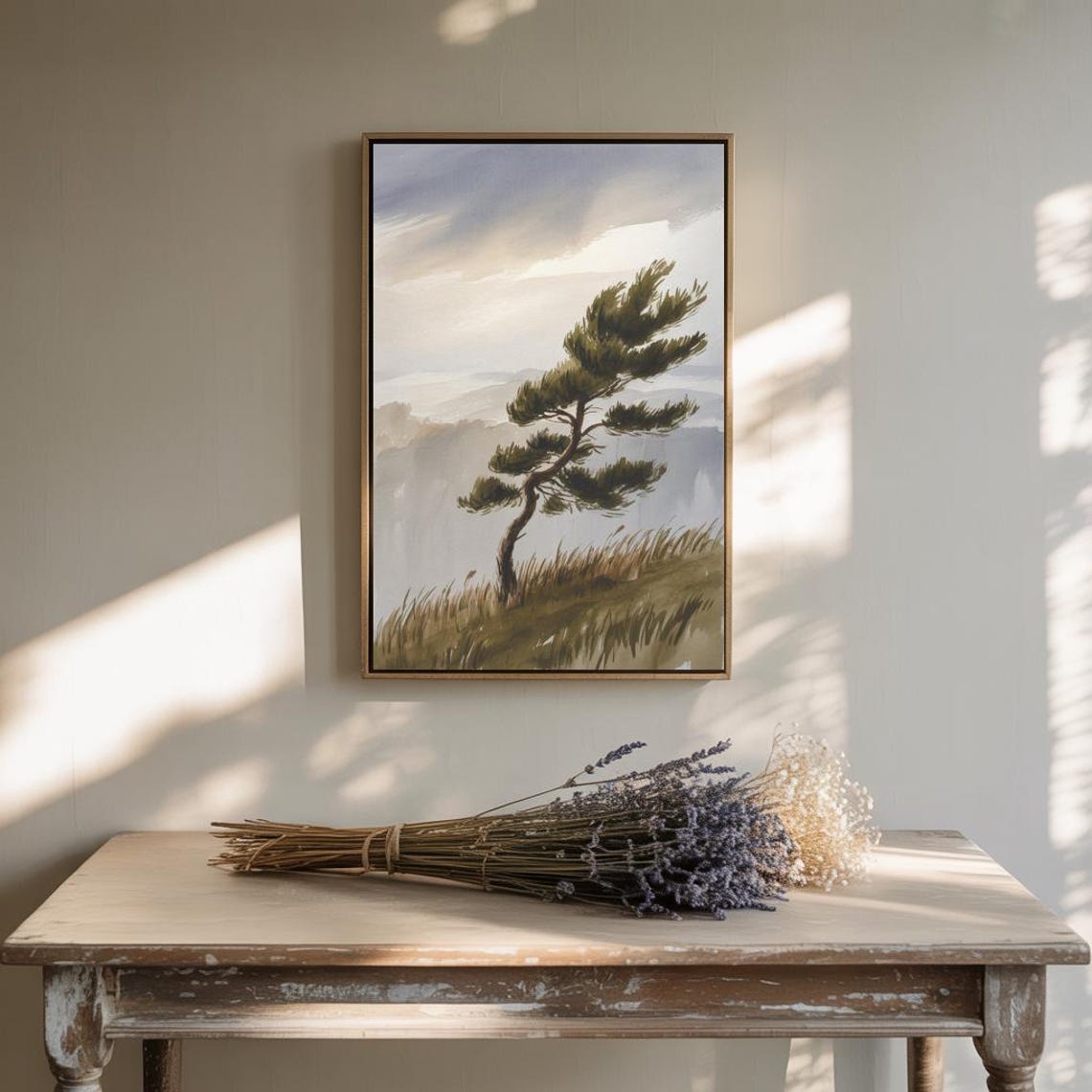 Windswept Tree On A Hill Minimalist Landscape Print - Image 3