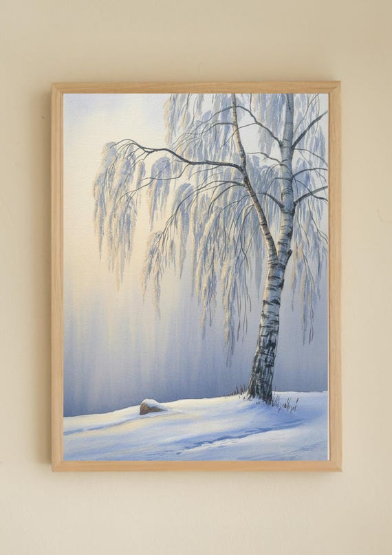 Winter Birch Tree Serene Snow Landscape Print