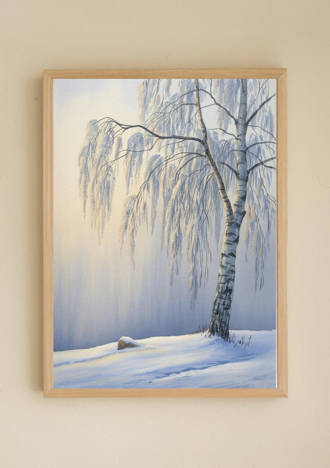 Winter Birch Tree Serene Snow Landscape Print
