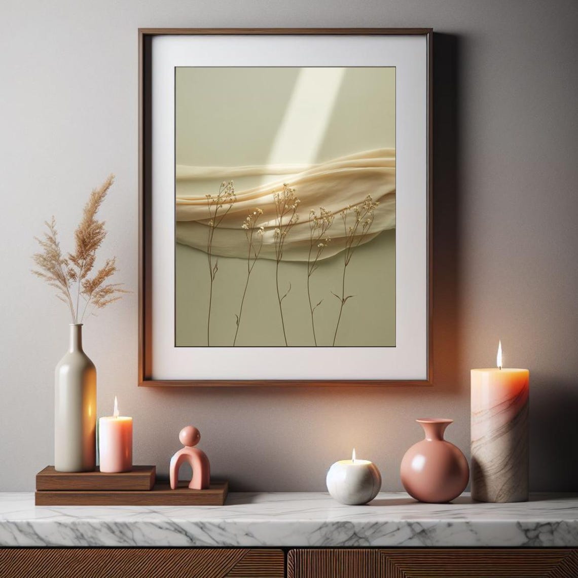 Draped Silk Fabric Sage Green Minimal Dried Grass Abstract Poster - Image 3