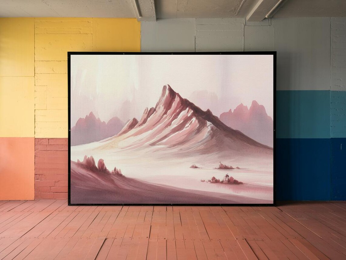 Soft Mauve Mountain Peak Watercolor Misty Pink Ridge Landscape Poster