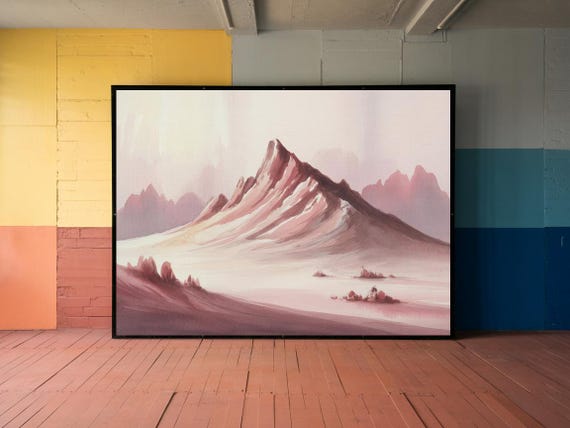 Blush Mountain Landscape Serene Art Print Minimalist Watercolor Peaks Natureinspired Wall Decor