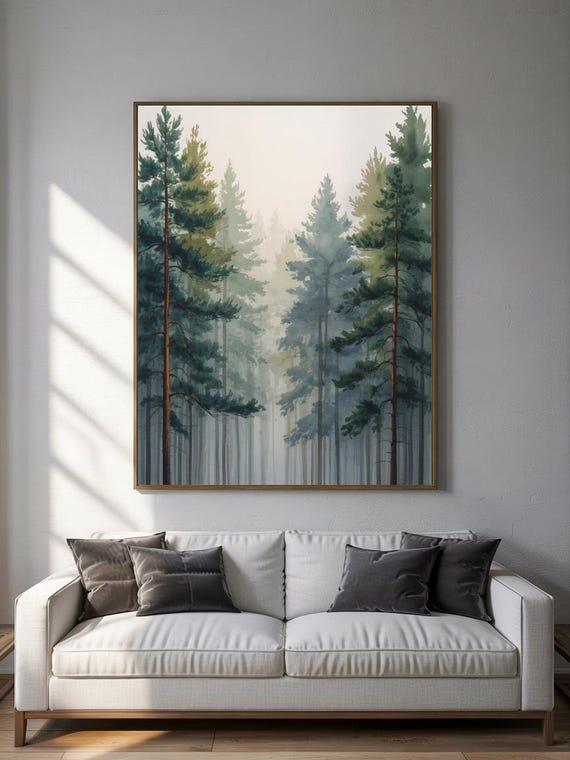Misty Pine Forest Tranquil Nature Wall Art