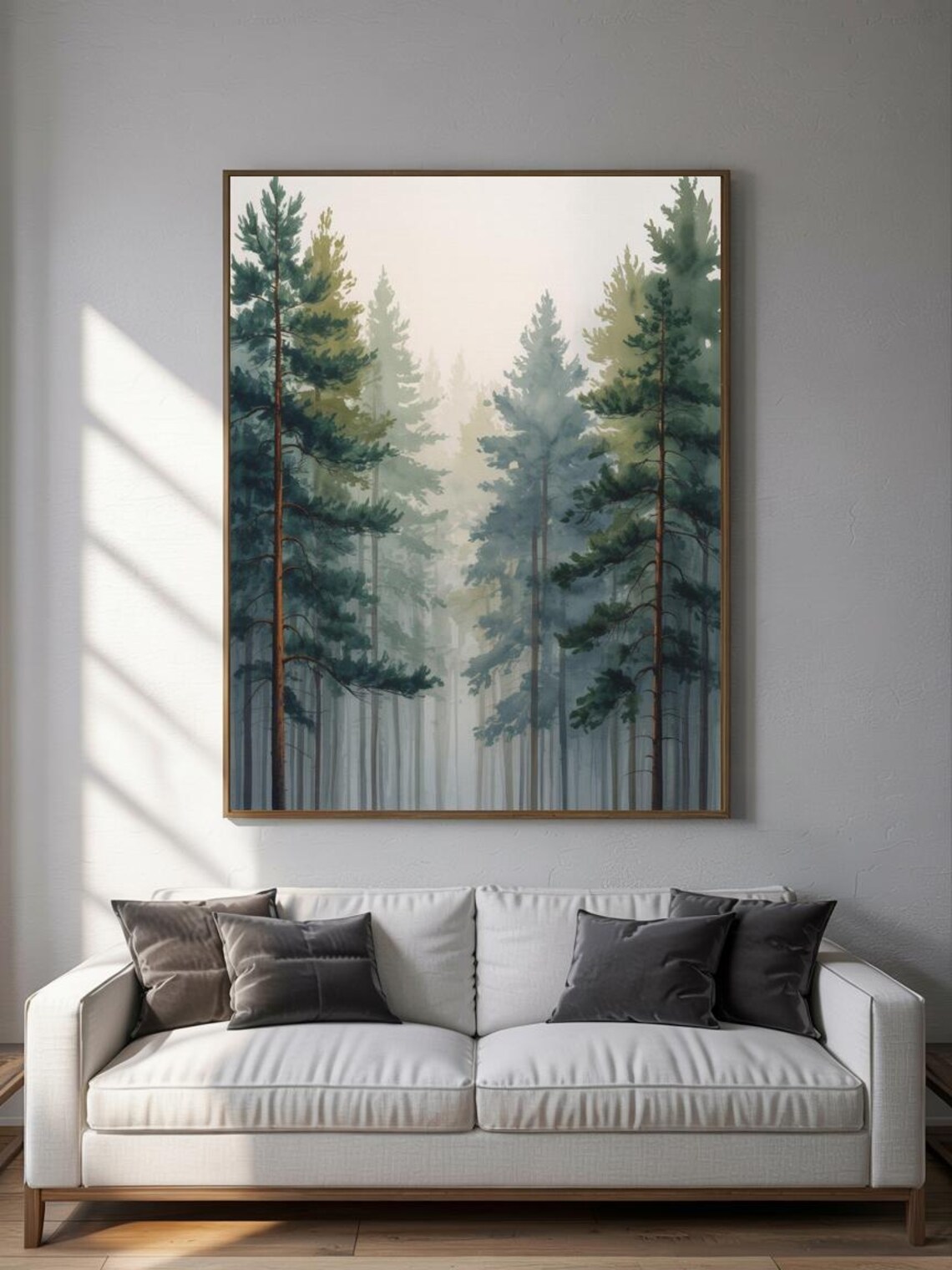 Misty Pine Forest Watercolor Square Green Nature Landscape Poster