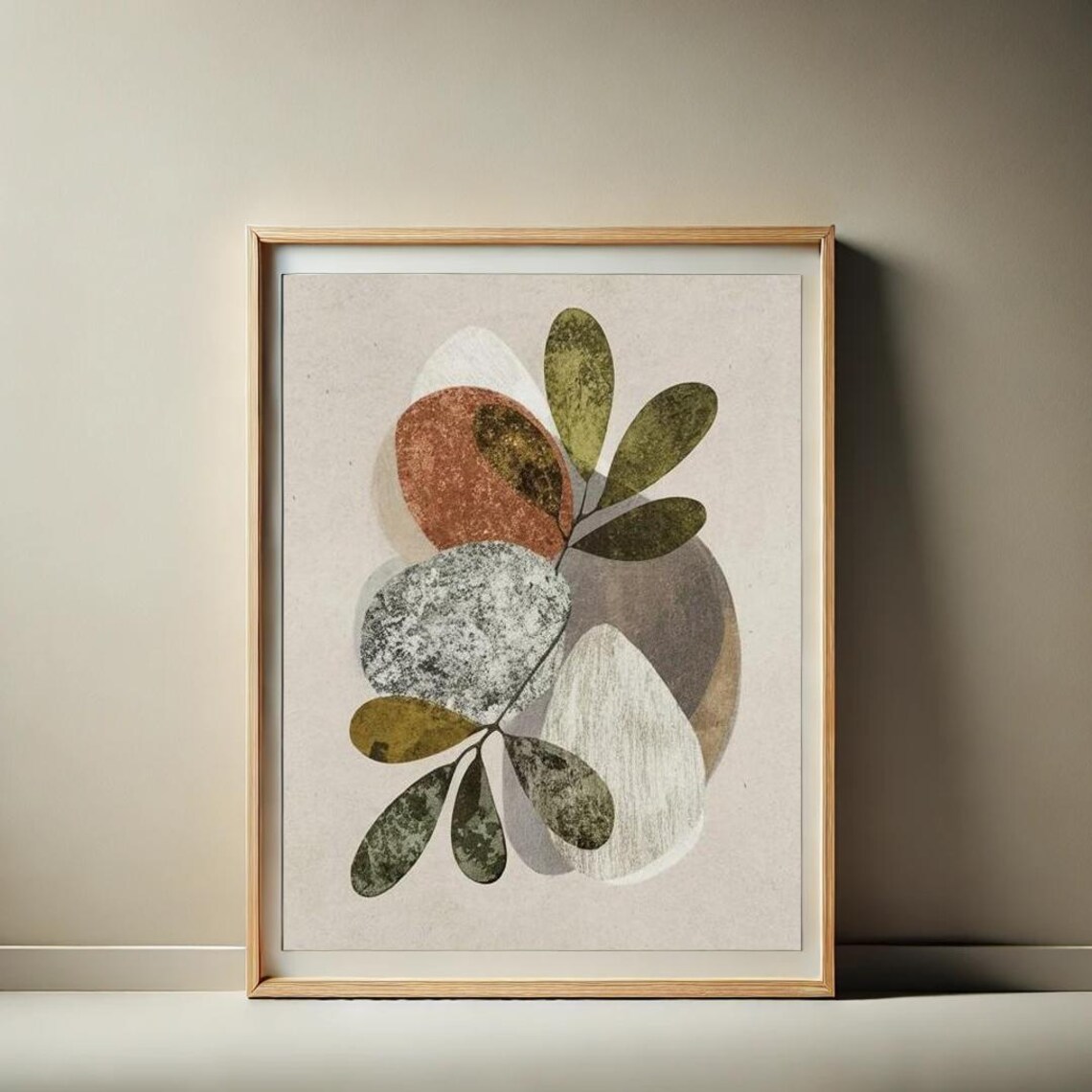 Earthy Abstract Botanical Minimal Neutral Leaf Decor Wall Art