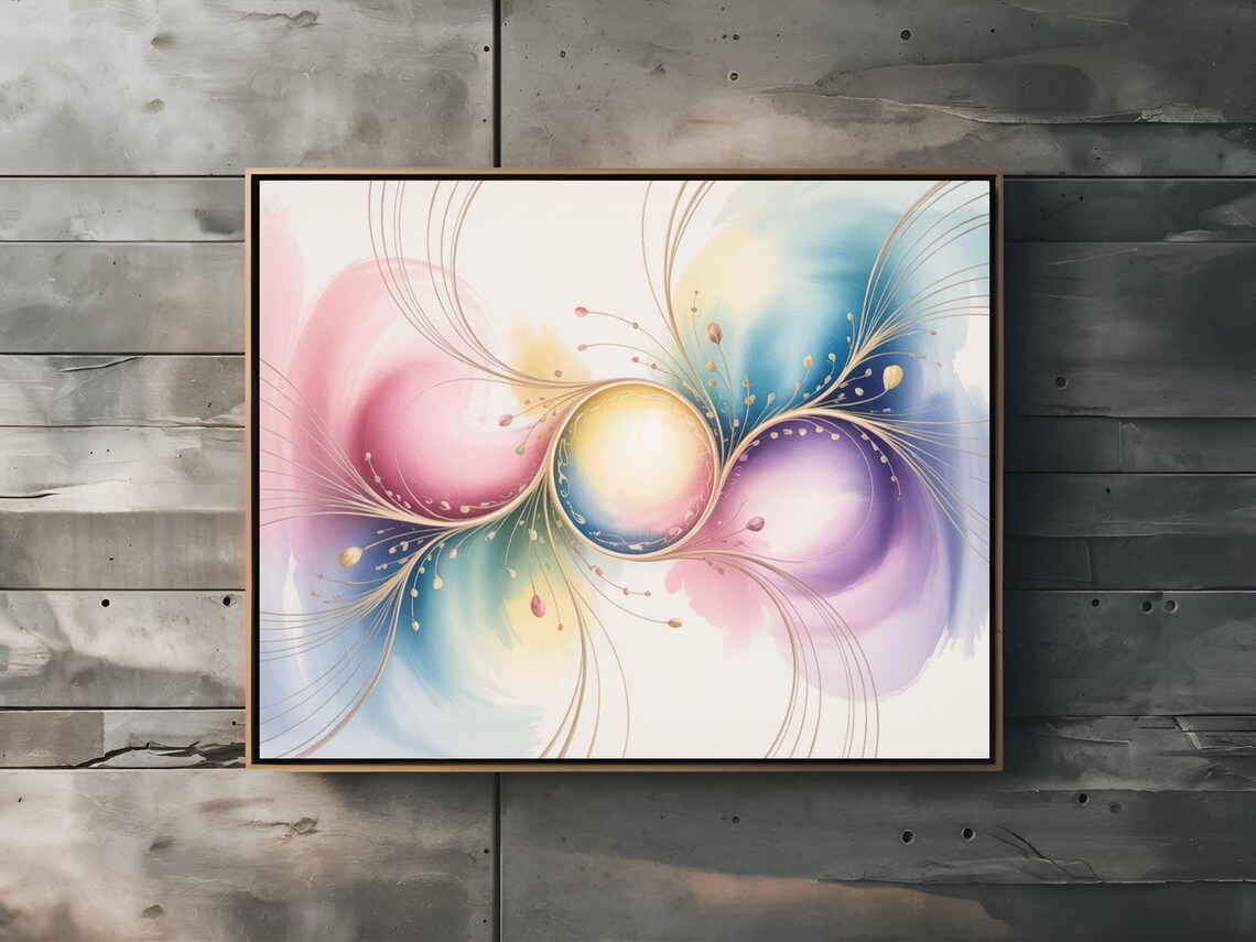 Pastel Watercolor Swirl Gold Filigree Orb Dreamy Abstract Print