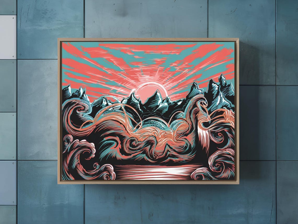 Mountain Peaks Sunrise Minimalistic Art Print Nature Decor Wall Room - Image 2