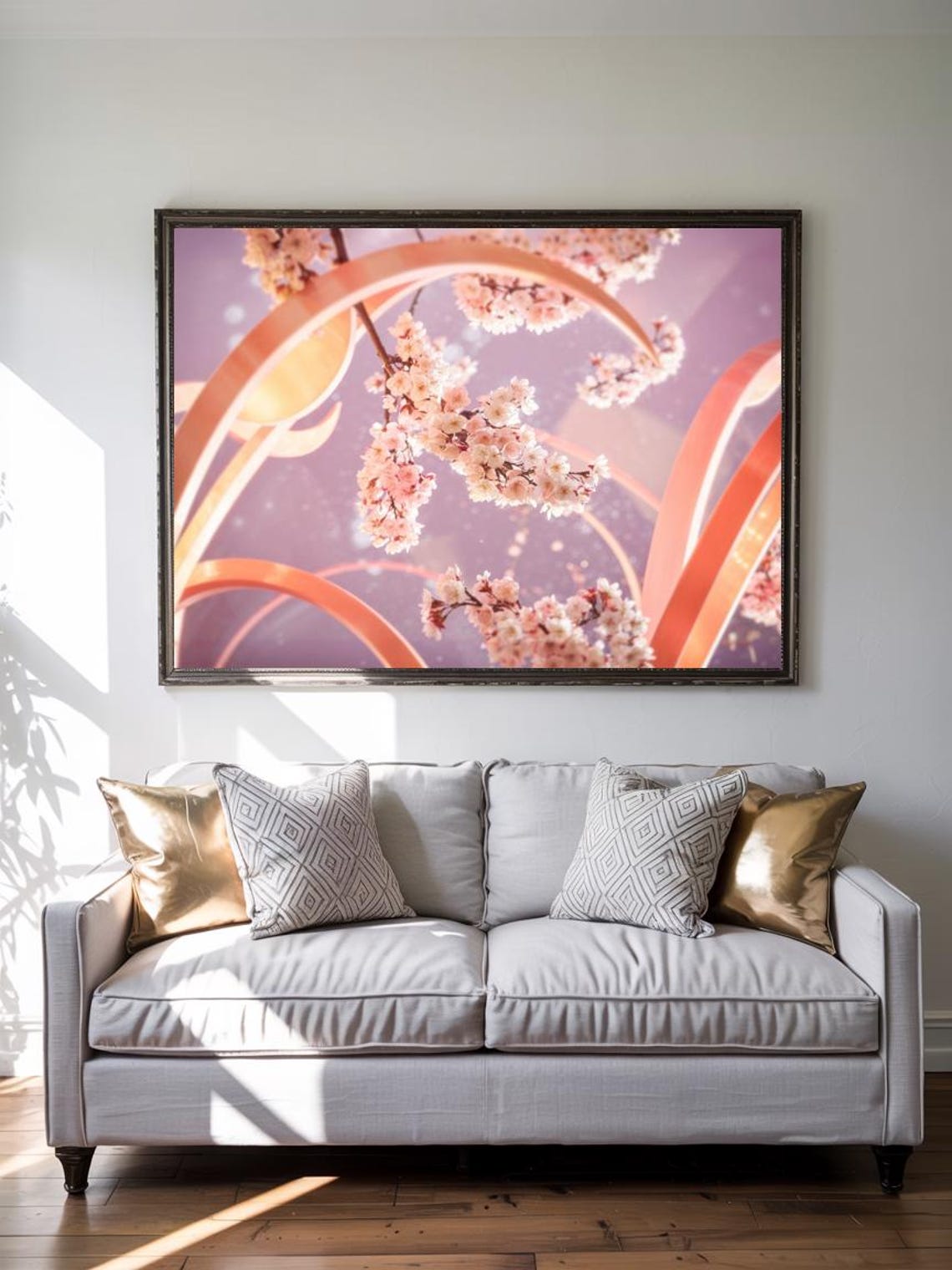 Cherry Blossom Branch With Peach Curves Soft Pink Floral Poster - Image 2