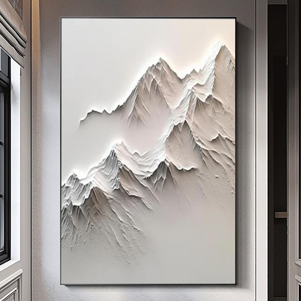 White 3D Textured Mountain Peaks Minimalist Abstract Snow Art Poster - Image 3