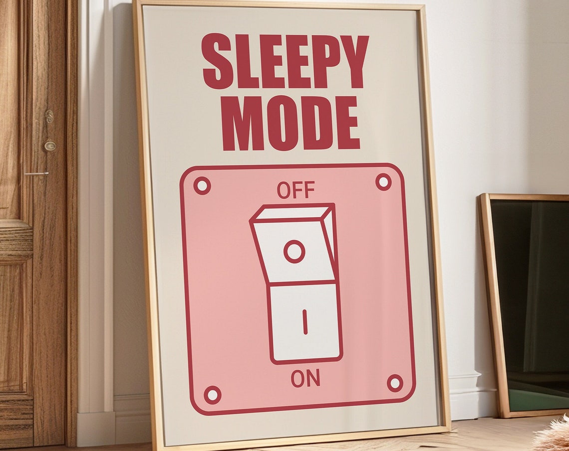 Sleepy Mode Pink Retro Light Switch Typography Art Wall Poster - Image 4