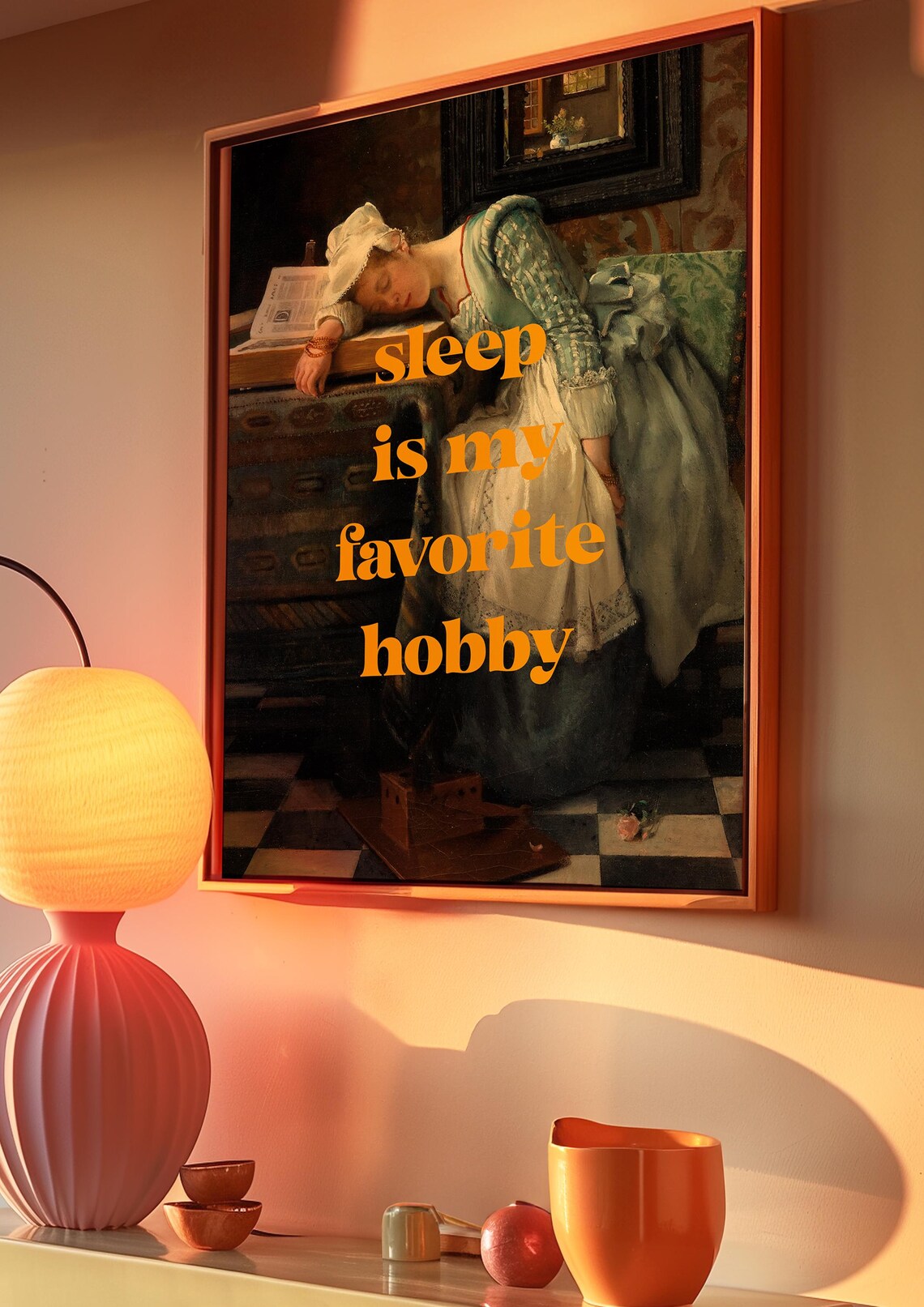 Sleep Is My Favorite Hobby Sleeping Woman Painting Quote Poster - Image 2