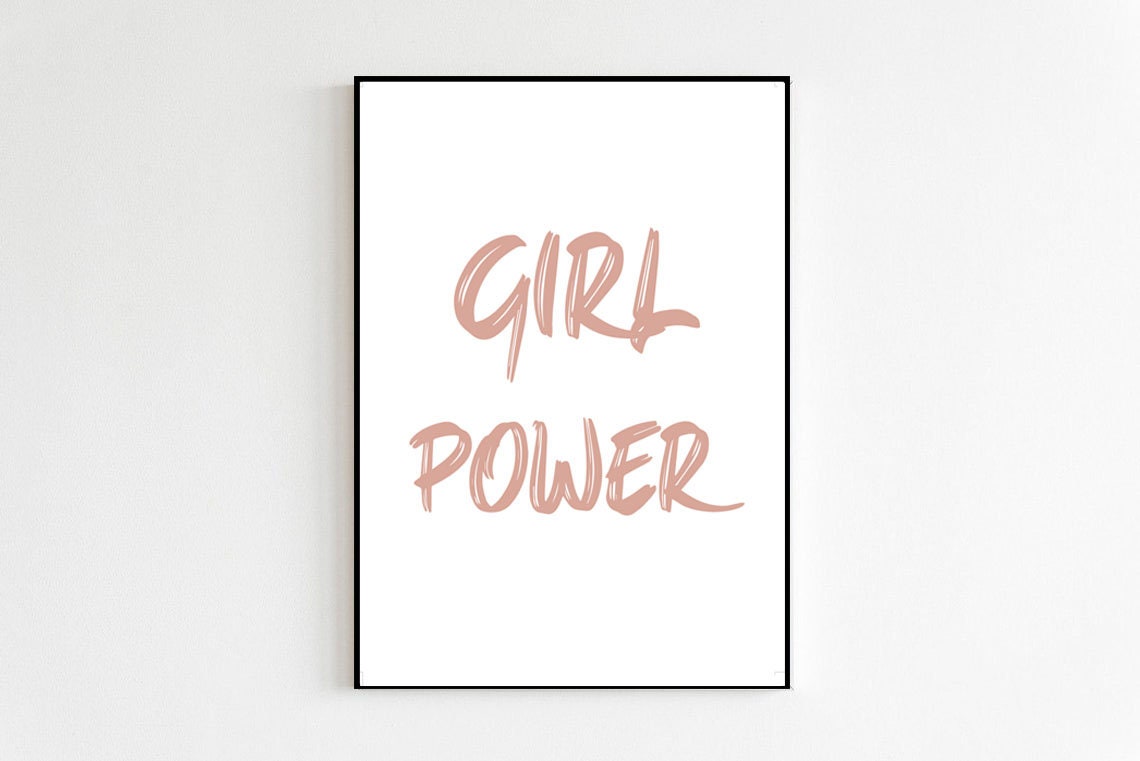 Girl Power Blush Pink Brush Script Feminist Typography Poster