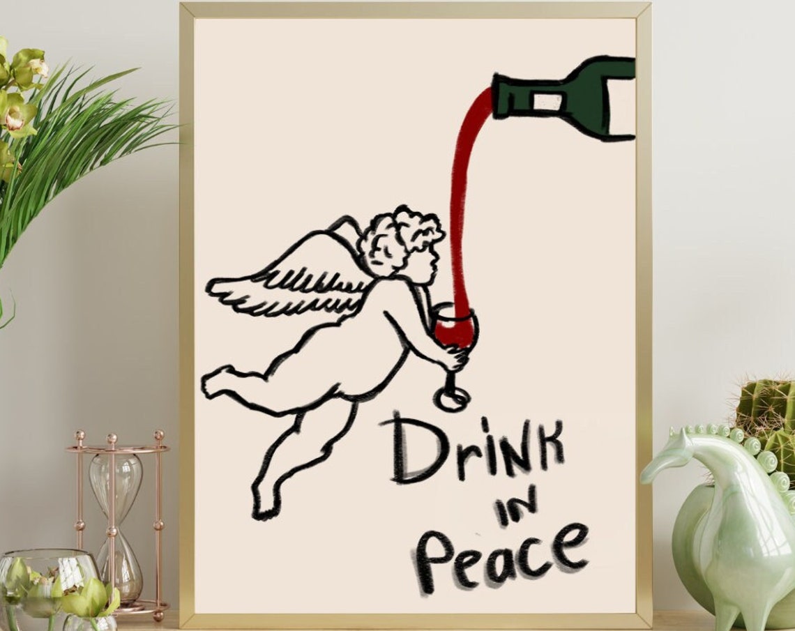 Psychedelic Wine Angel Poster 70s Retro Print Digital Download