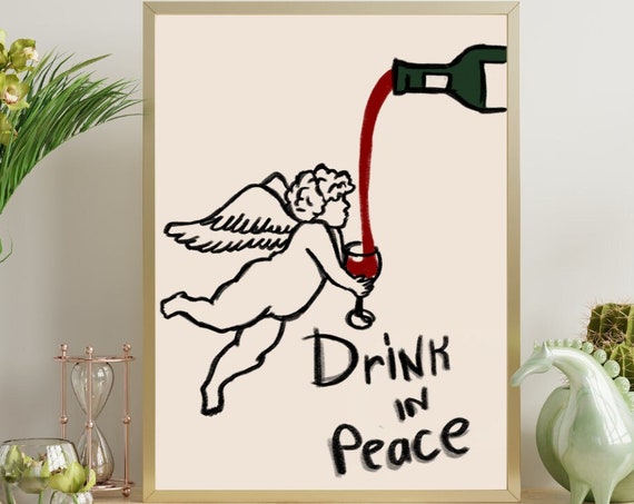 Psychedelic Wine Angel Poster 70s Retro Print Digital Download