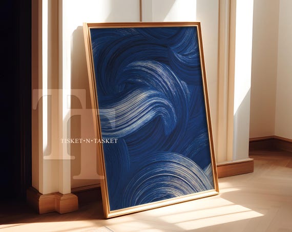 Blue Abstract Simple Wavy Lines Print Wall Art