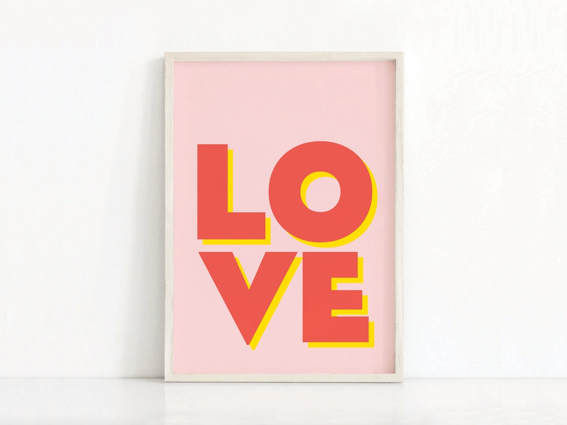 Love Bold Pop Art Poster Red Yellow Retro Typographic Wall Decor - Image 3