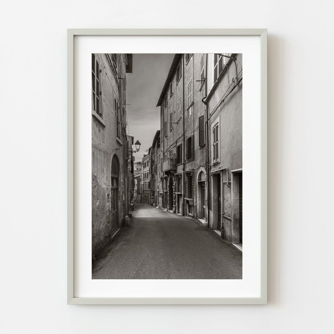 Old Italian Street Stone Buildings Black And White Photo Poster