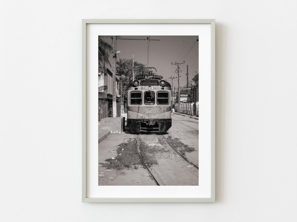 Historic Havana Streetcar Trolley Black White Photo Wall Art