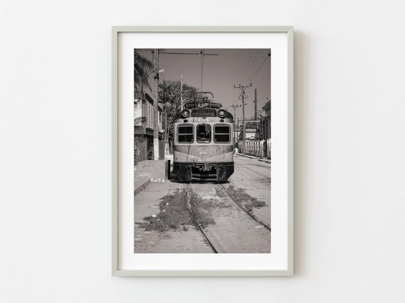 Historic Havana Streetcar Trolley Black White Photo Wall Art