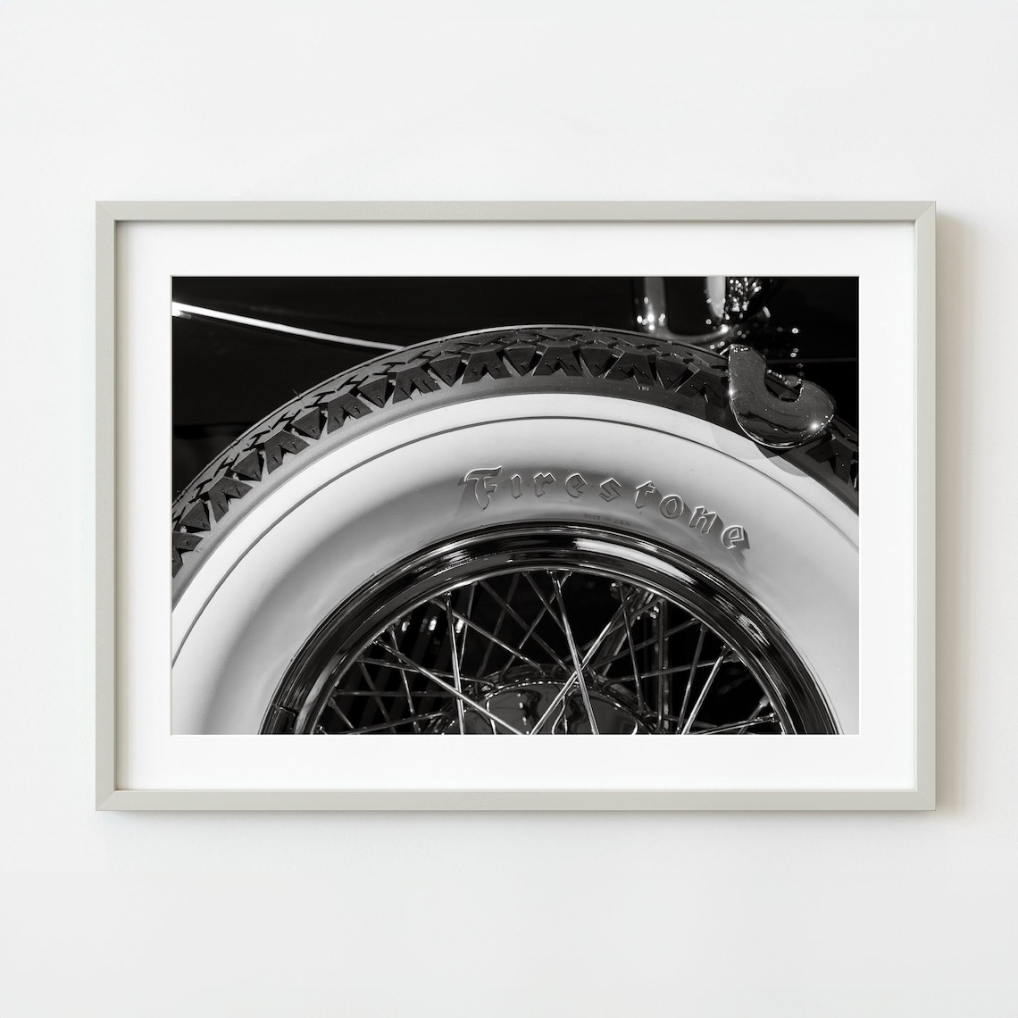 Firestone Whitewall Tire Vintage Car Wheel Monochrome Photo Poster