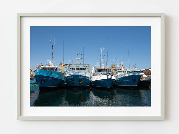 Modern Fishing Boat Tied Together In A Commercial Marina Wall Art