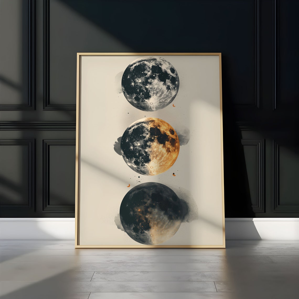 Three Large Moons Stacked Gold Black Cream Abstract Art Poster - Image 3