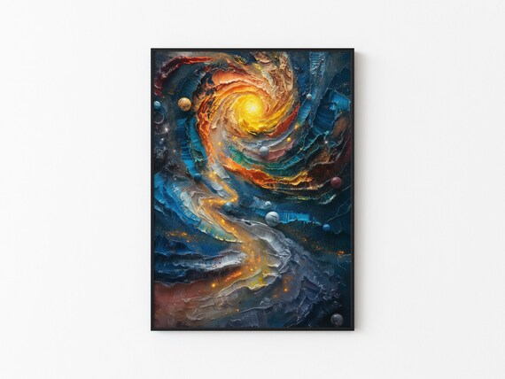 Bright Spiral Vortex Teal Orange Impasto Cosmic Dream Art Poster