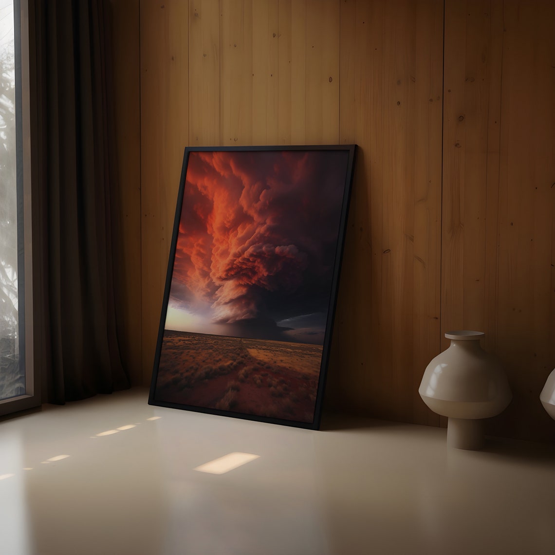 Rotating Red Orange Cloud Column Over Desert Scrubland Poster - Image 3