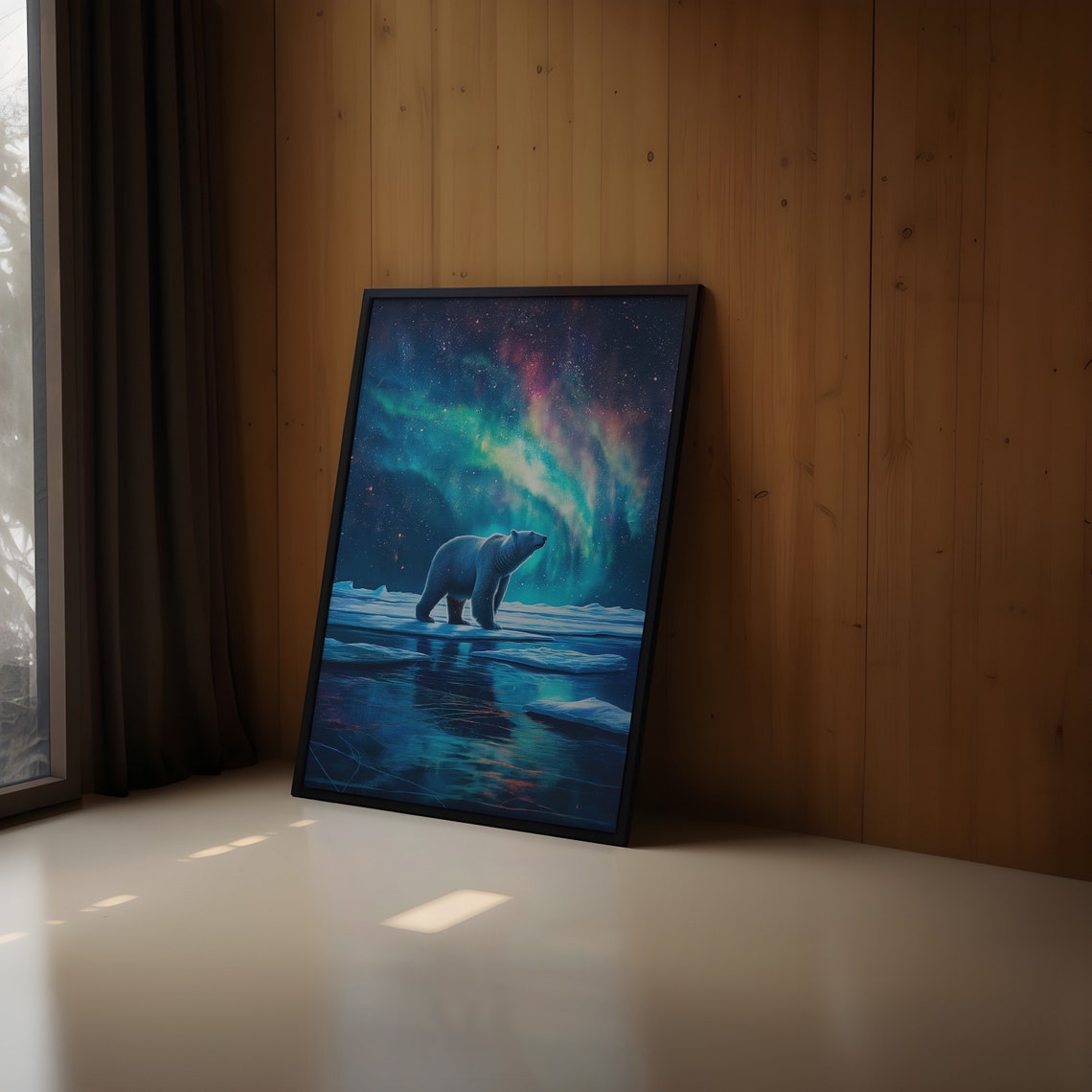 Aurora Borealis Wilderness Northern Lights Instant Art Poster Polar Bear Versatile Sizes Colorful Print 3 - Image 2