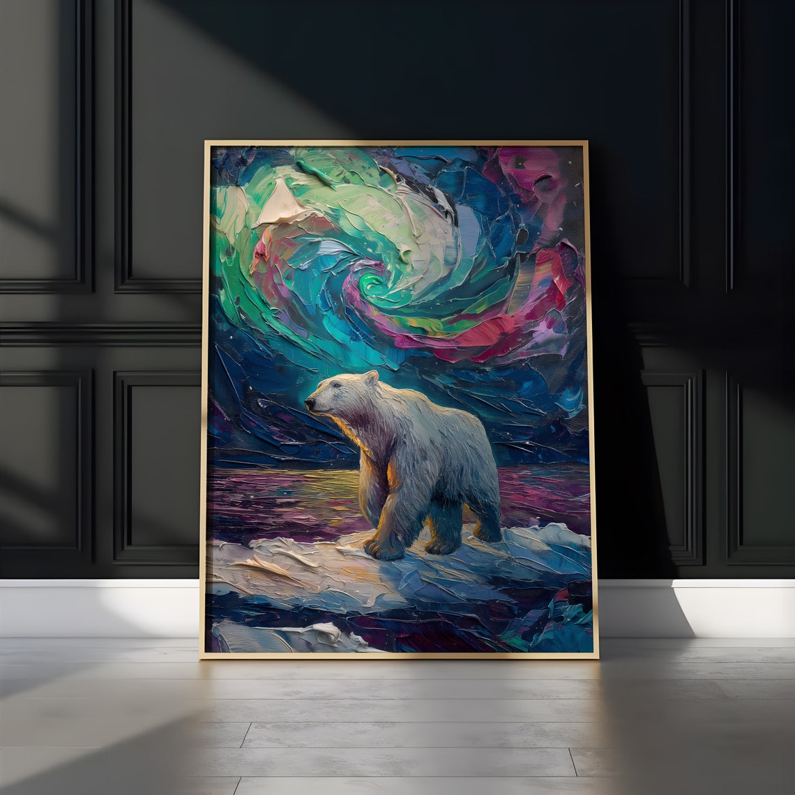 Aurora Borealis Wilderness Northern Lights Instant Art Poster Polar Bear Versatile Sizes Colorful Impasto Print 21 - Image 3