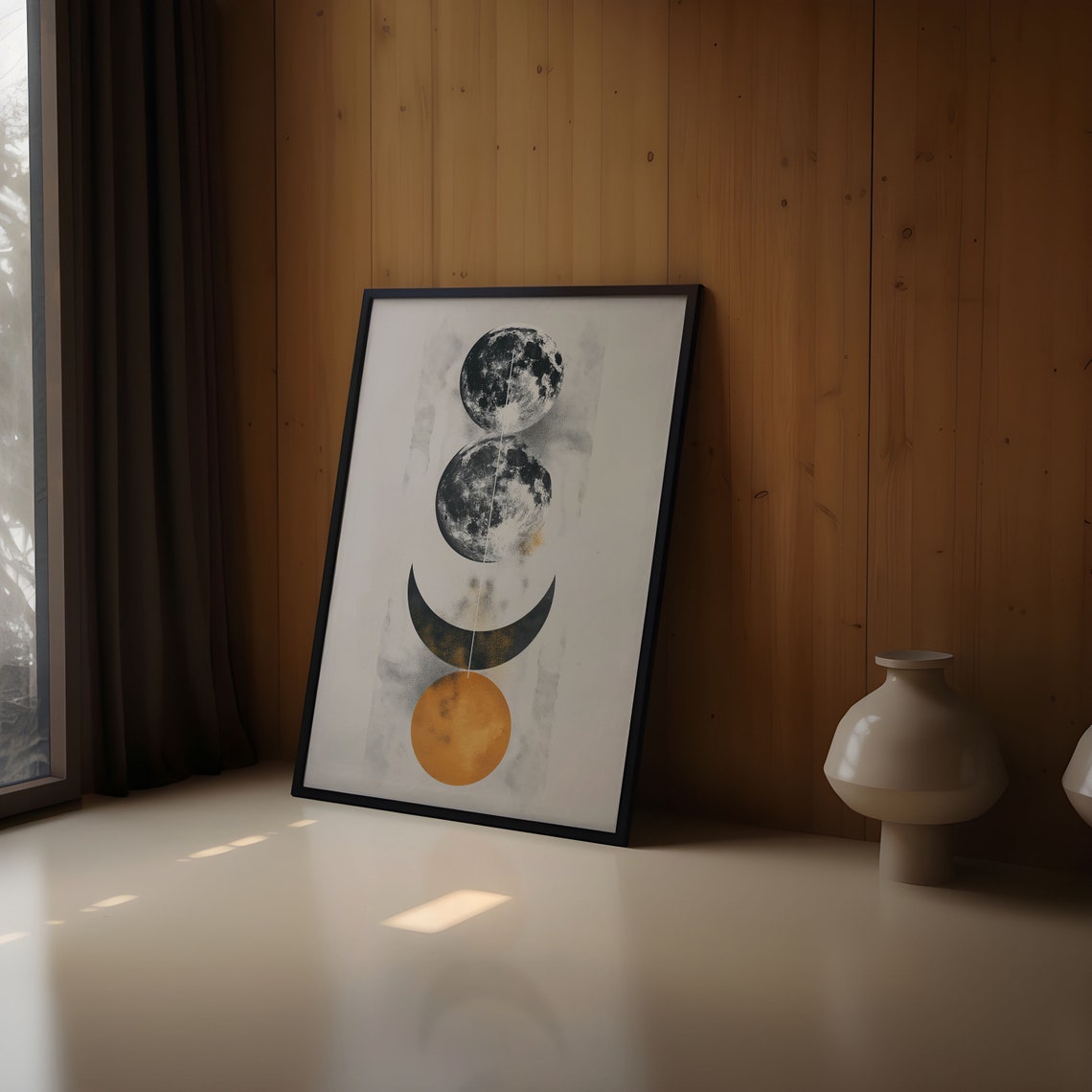Two Full Moons Crescent Arch Orange Orb Minimalist Art Poster - Image 3