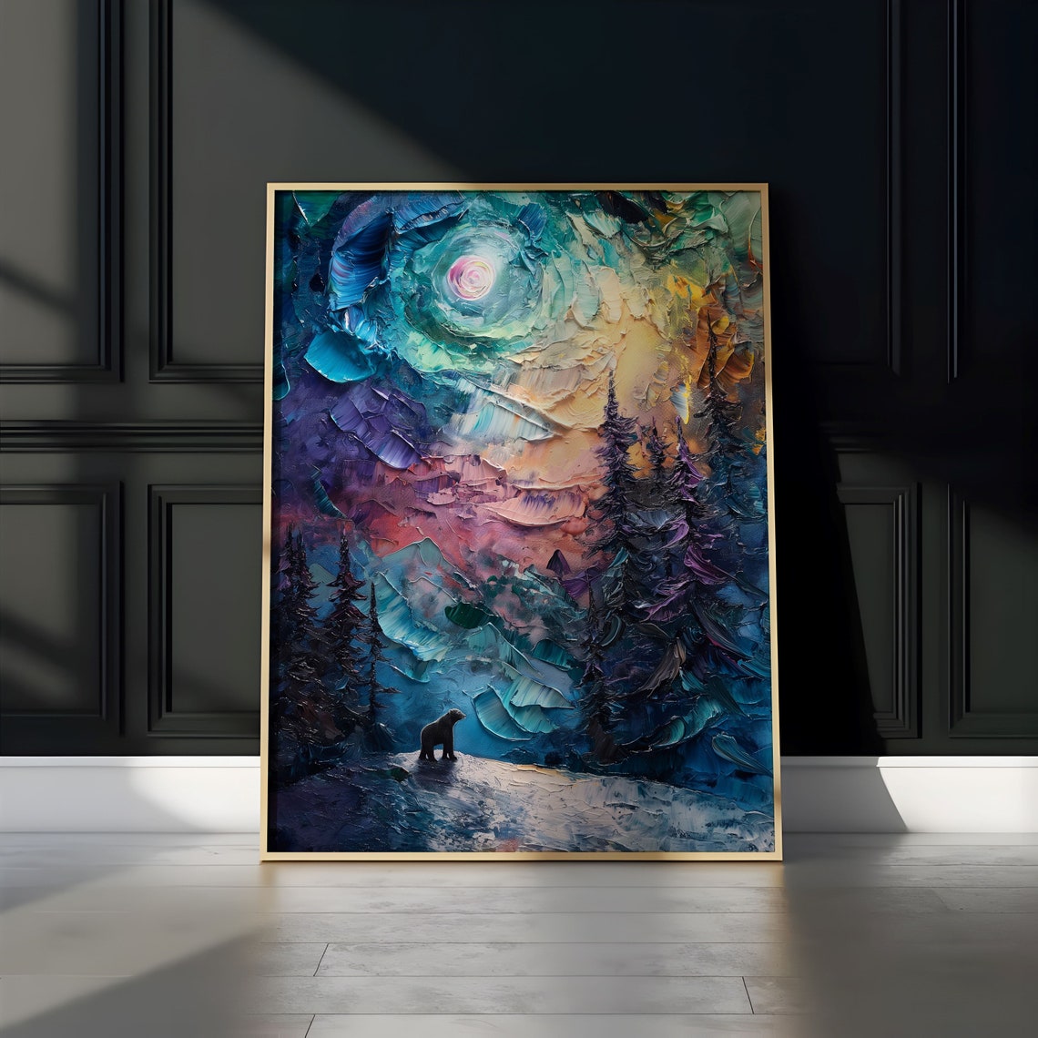 Aurora Borealis Wilderness Northern Lights Instant Art Poster Polar Bear Versatile Sizes Colorful Impasto Print 8 - Image 3