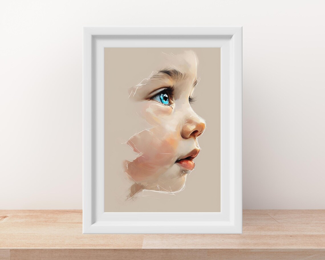Blue Eyes Portrait, Modern Minimalist Face Illustration - Image 4