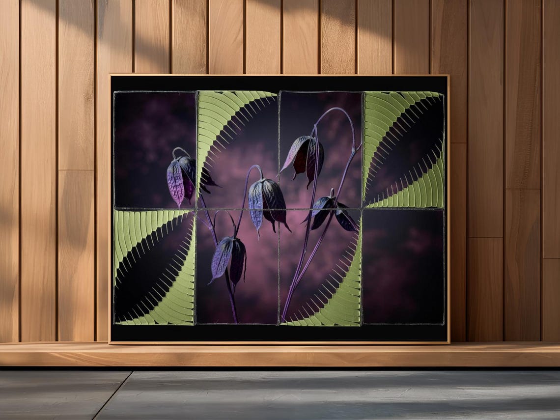 Honesty Seed Pods Grid With Lime Green Geometric Pattern Poster - Image 2
