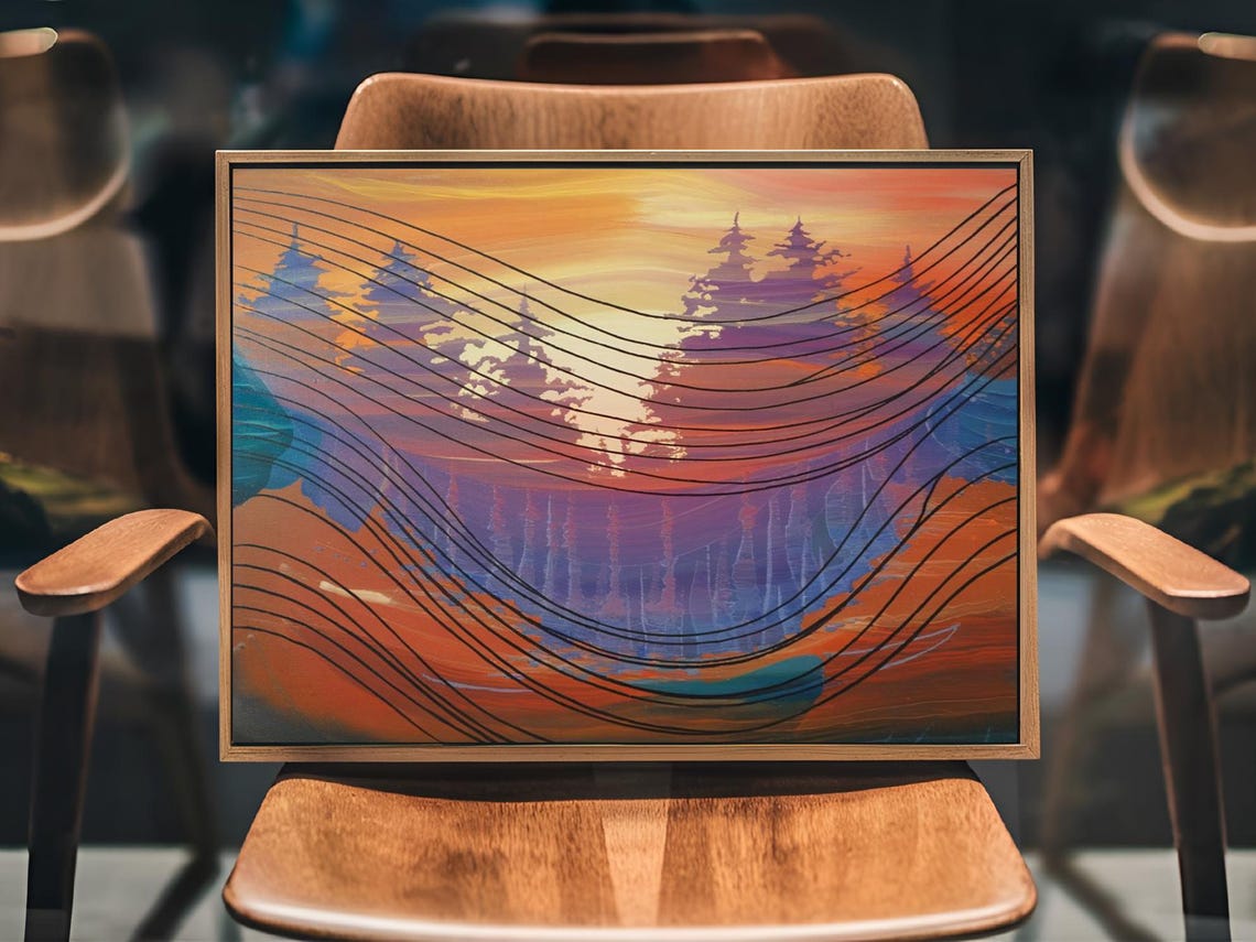 Tonal Silhouette Sunset With Pine Trees Abstract Line Art Poster - Image 3