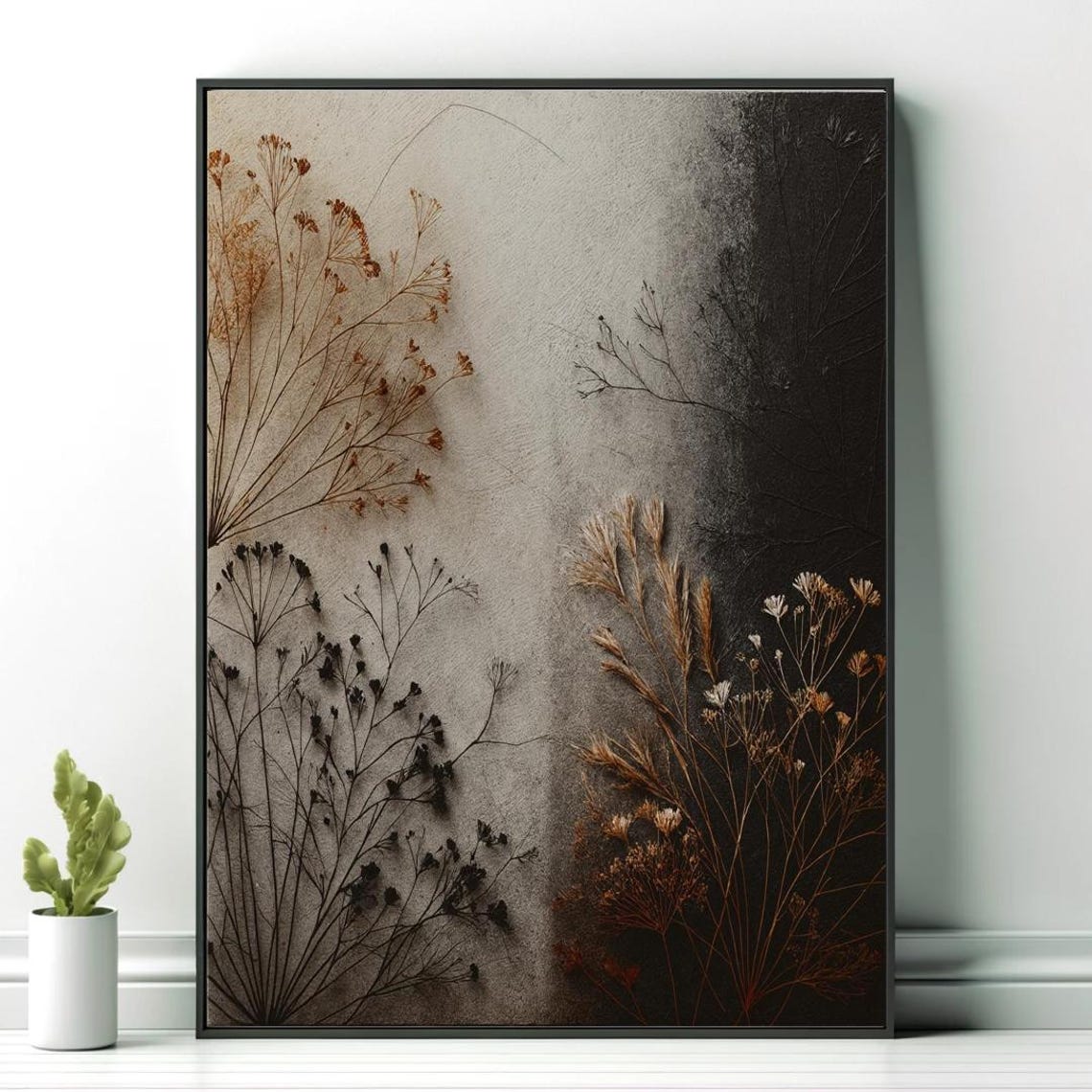Botanical Silhouette Wildflowers Gradient Neutral Minimalist Print - Image 3