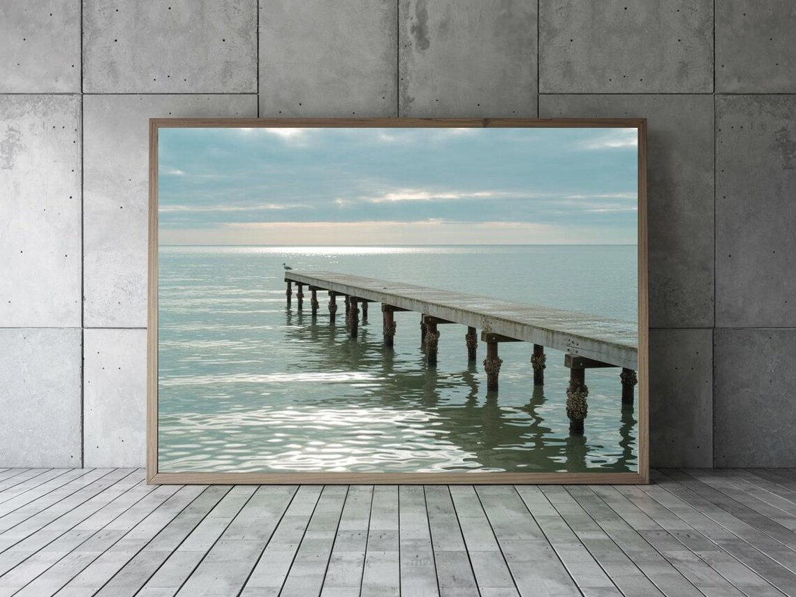 Wooden Pier Over Calm Turquoise Sea Coastal Landscape Poster