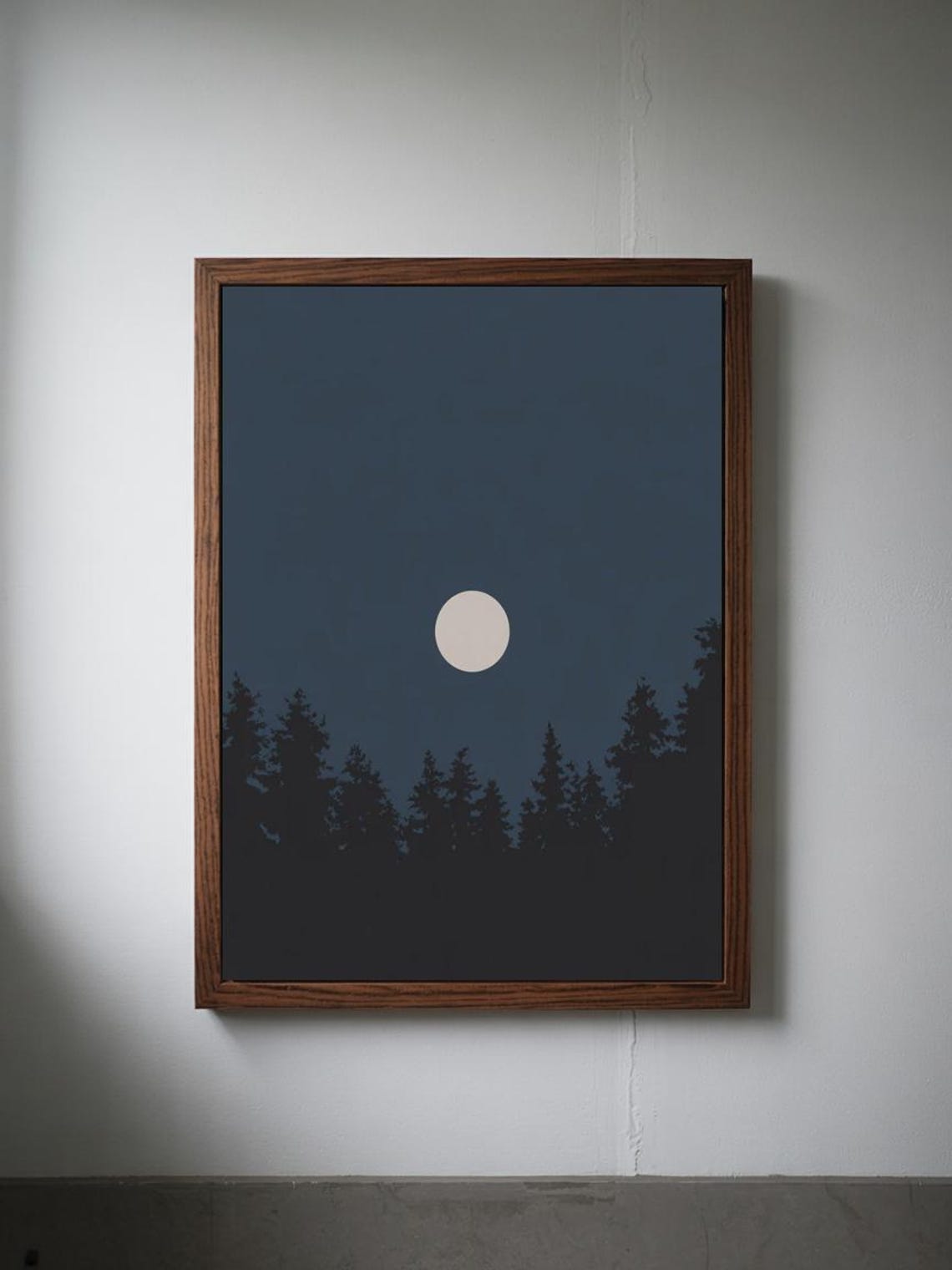 Full Moon Over Pine Forest Silhouette Night Sky Minimalist Poster - Image 3