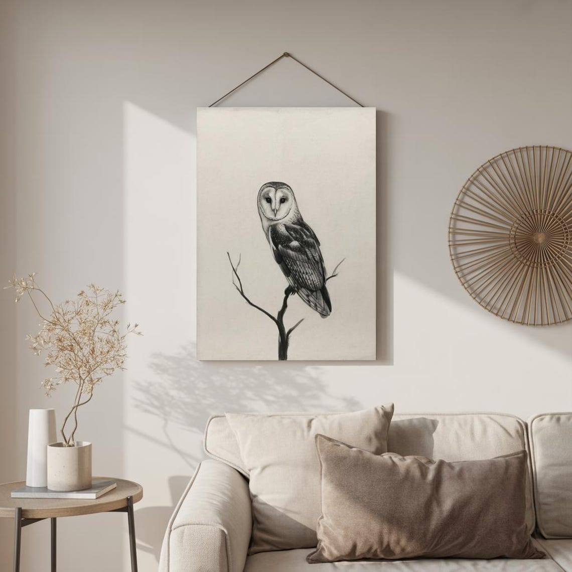 Elegant Barn Owl Black And White Bird Minimalist Ink Art Poster