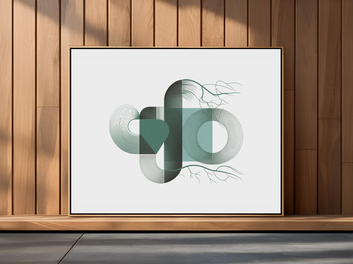 Minimalist Teal Geometric Line Art Abstract Shapes Wall Poster - Image 2